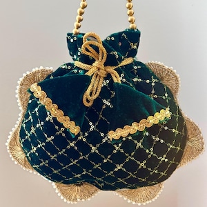 Samt grün Potli Tasche grün Clutch Tasche grün Geldbörse Party Clutch Gold Clutch Tasche grün Perlen Tasche Brauttasche Abendtasche Clutch Grün Hochzeit ba