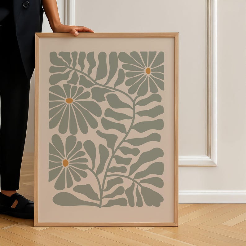 Framed Retro Botanical Poster: Mid Century Modern Floral Wall Print - Etsy
