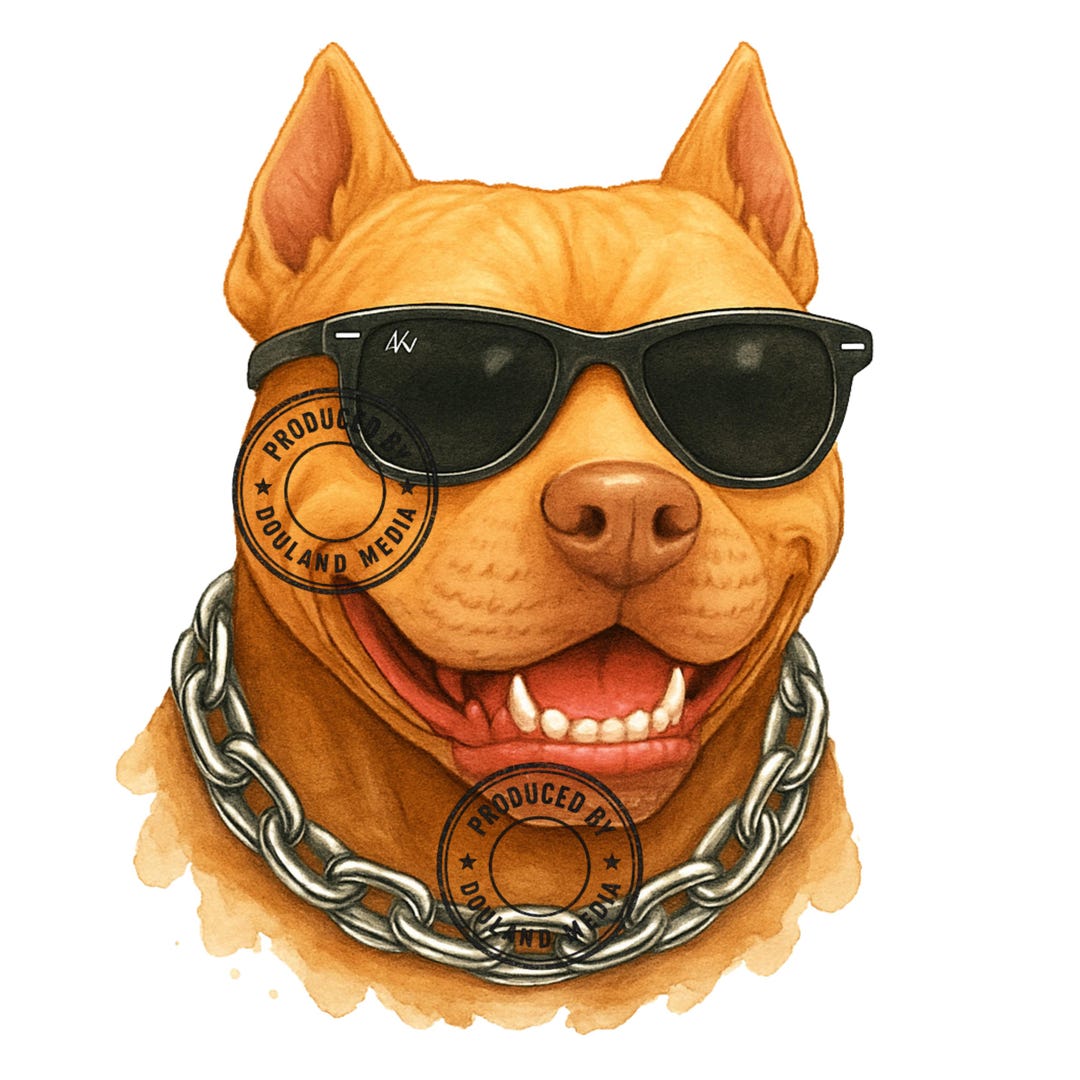 Cool Pitbull Dog Logo – Sunglasses & Chain – Watercolor Style Digital ...