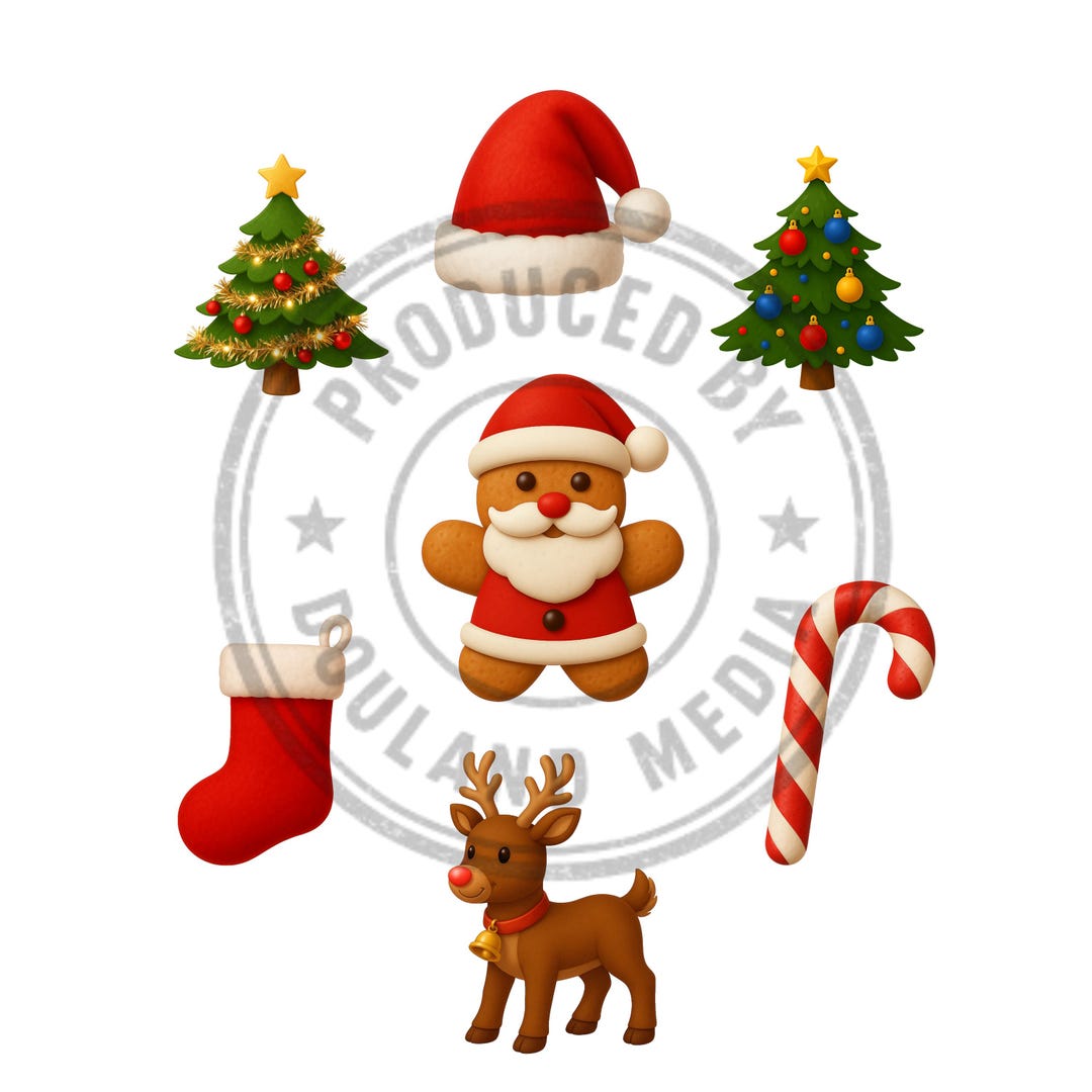 Christmas Clipart Bundle | Cute Holiday PNG Set | Santa, Tree, Reindeer ...