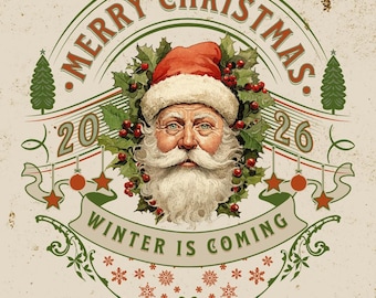 Vintage kerstman kerstkunst aan de muur, retro Merry Christmas-print, decor wintervakantie, afdrukbare kerstposter, digitale download