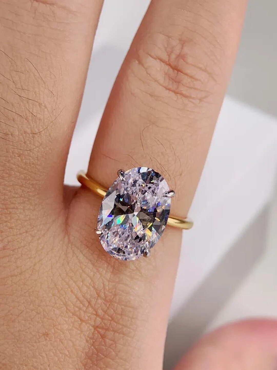 3CT Oval Cut Moissanite Engagement Ring 14K Solid Gold Solitaire Ring ...