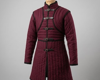 Women Medieval Gambeson, Costume Black Trim LA-56  For Renfaire Dress