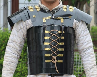 Roman Lorica Segmentata Armor, Black Steel Breastplate, Medieval Centurion Legionary Cuirass LA-31