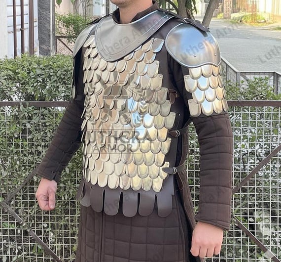 Medieval Steel Scale Body Armor – 20G LARP Armor with Leather Liner LA-161 Easter
