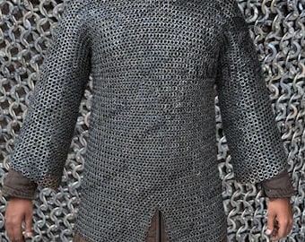 9MM Chainmail Hauberk: Flat Ring Riveted with Solid Ring LA-34 For Renfaire & Larp