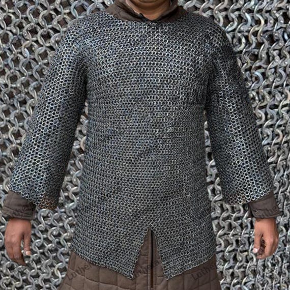 9MM Chainmail Hauberk: Flat Ring Riveted with Solid Ring LA-34 For Renfaire & Larp
