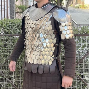 Side view of medieval body armor showing flexibility