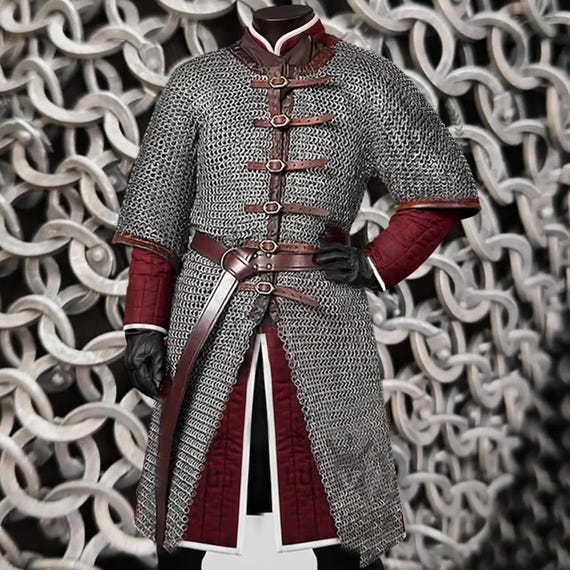 Dark Gray Aluminum Chainmail Hauberk - 9mm Flat Riveted with Washer front open LA-108 Easter