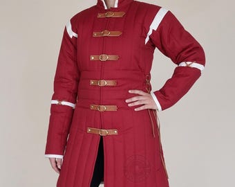 Women Gambeson Padded Clothing with White Trim: Padded LA-48 historical Larp Costume