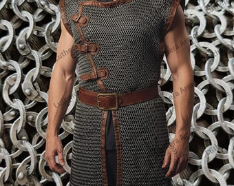 Dark Gray Aluminium Chainmail Shirt Sleeveless: 9MM Flat Ring Riveted with Washer LA-167 Easter