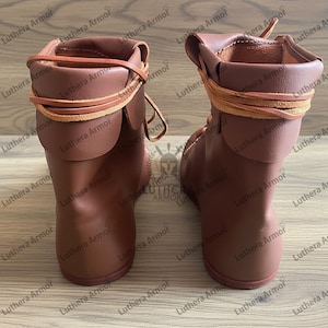Top view of Vindolanda style Roman boots highlighting leather straps and traditional construction