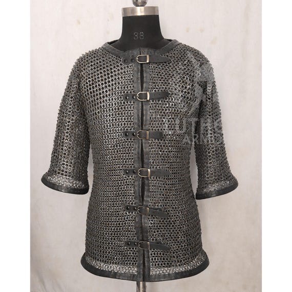 Chainmail Haubergeon: 9mm Flat Ring Dome Riveted With Solid Rings LA-02 Medieval Chainmail armor