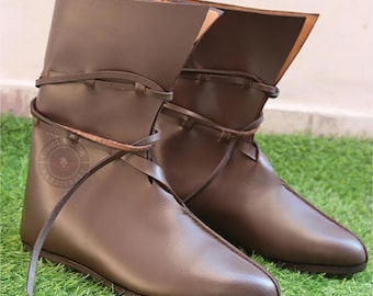 Viking Oseberg Leather Boots Brown – Medieval Norse Shoes for Reenactment, LA-16 Ren Faire & LARP