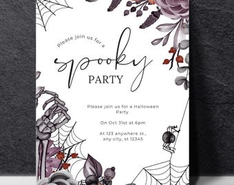 Elegant Spooky Halloween Party Invitation: Dark Floral Canva Template (Digital)