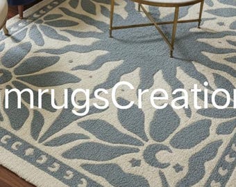 Hand Tufted Floral Wool Rug Sage Green Area Rug