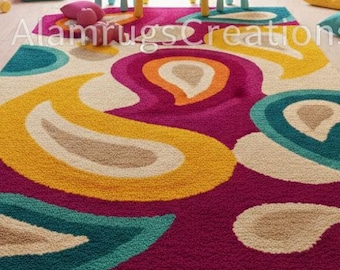 Hand Tufted Colorful Abstract Rug, Modern Kids Room Wool Area Rug