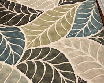 Alfombra de lana tejida a mano, alfombra con diseño botánico de hojas, diseño moderno inspirado en la naturaleza.