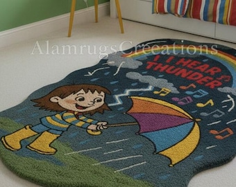 Bunter Kinderkarikatur-Handgetufteter Wollteppich 5x8 Regenbogen-Schlafzimmer-Spielzimmer-Vorleger