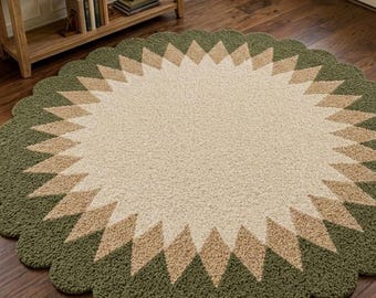 Hand Tufted Round Sunburst Wool Rug Sage Green Custom Size Area Rug