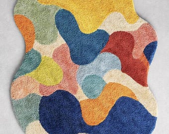 Colorful Abstract Hand Tufted Wool Rug, Kids Room Area Rug, Modern Organic Carpet