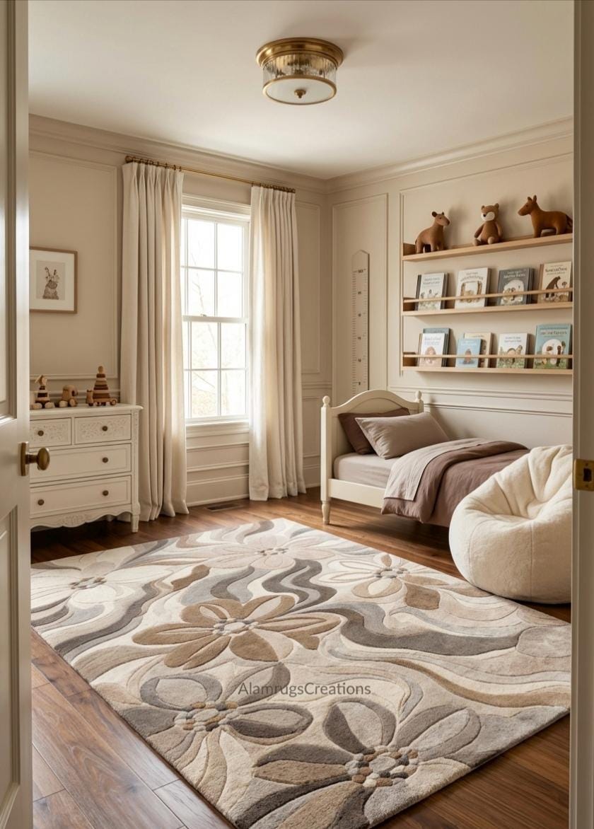 Floral Hand Tufted Rug 8x10 Beige Brown Modern Abstract Flower Area Rug ...