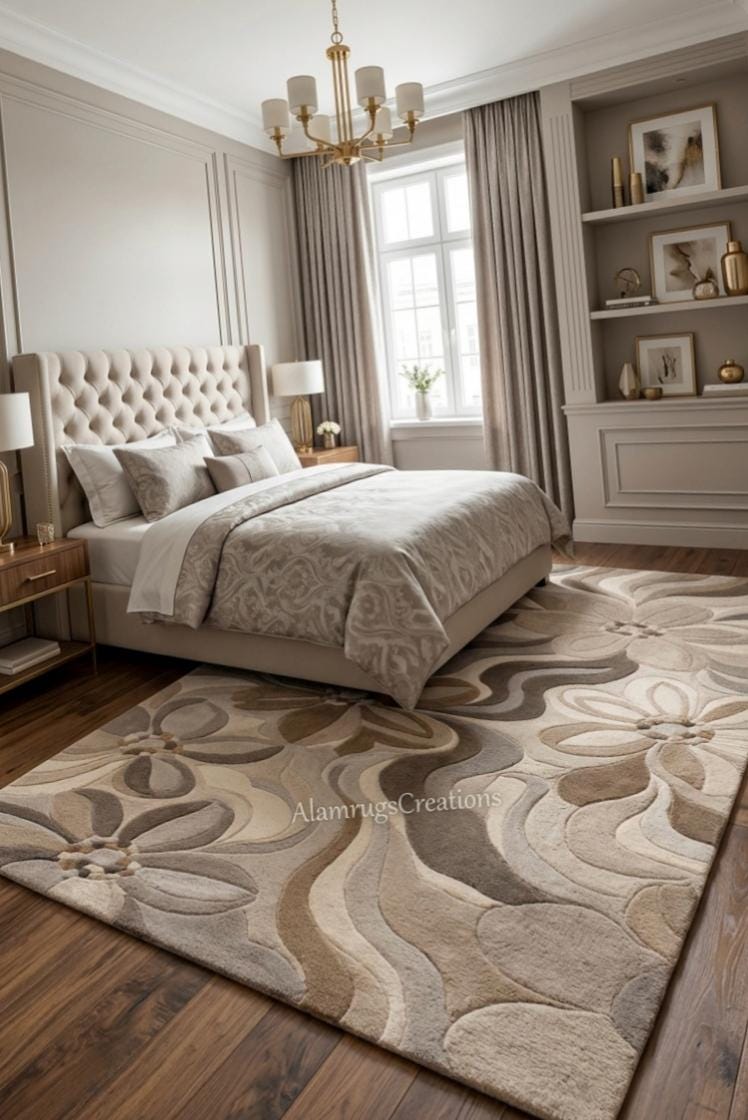 Floral Hand Tufted Rug 8x10 Beige Brown Modern Abstract Flower Area Rug ...