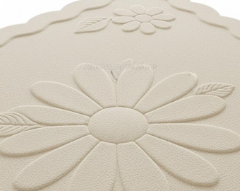 Hand Tufted Cream Floral Rug, Scalloped Nursery Wool Carpet, Botanical Kids Area Rug