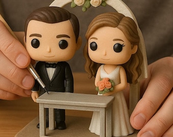 Custom Wedding Cake Topper from Photo – Personalized Bride Groom Figurine & Pet Sculpture Keepsake