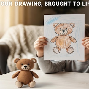 Custom 3D Teddy Bear Figurine from Child&#39;s Drawing: Handmade Keepsake