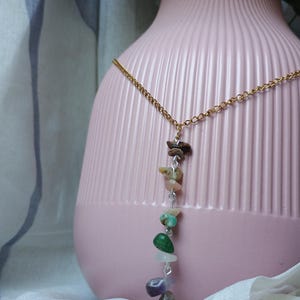 COAI Collana Con Ciondolo In Pietra Naturale Agata Azzurra Grezza, Catena Placcata Oro 40+5 Cm, Regalo Unico
