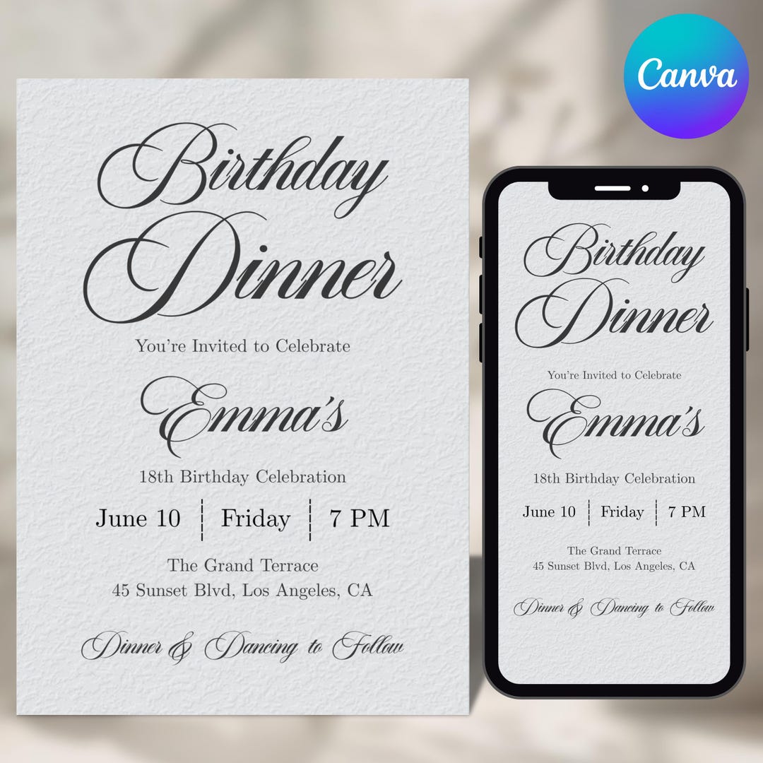Simple Dinner Invite Birthday Dinner Invitation, Simple Birthday Dinner Invitation, Dinner ...