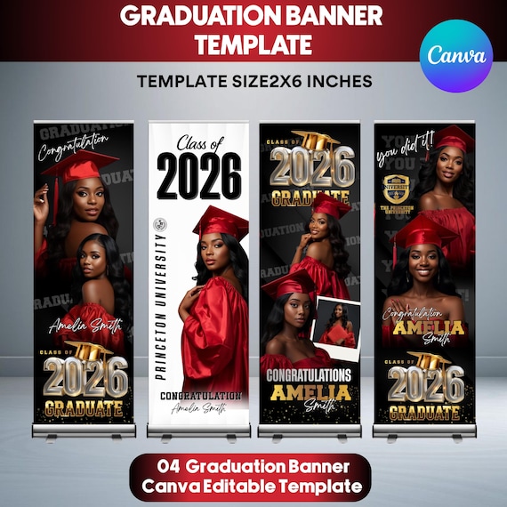 Graduation Banner Canva Editable Template Bundle (4X), Custom Photo Grad Celebration Design