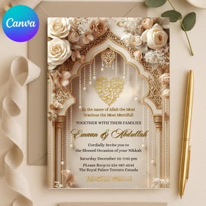 Elegant Islamic Wedding Invitation, Arabic wedding invite,  Muslim Wedding Invite, Wedding invitation, INSTANT Download DIY in Canva
