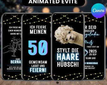 Lustige digitale Einladung met Geburtstag, animierte Video eCard, Alpaka Karte, Whatsapp Einladung, Canva-Vorlage, Sofort-Download
