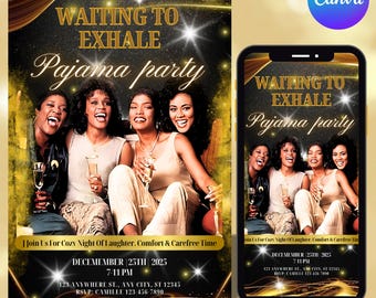 Warten auf das Ausatmen Pyjama Party Evite, Animierte Ladies Night (Canva Editable)