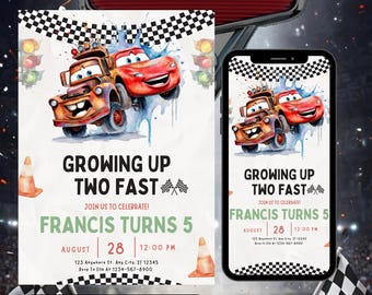 Watercolor Cars Birthday Invitation, Canva Template (Digital Download)