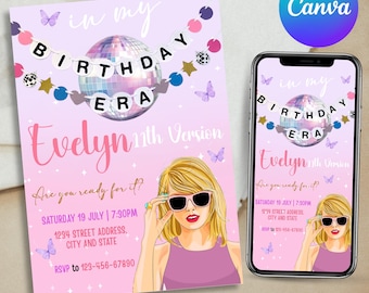Taylor Birthday Invitation, In My Birthday Era, Swiftie Party (Editable Digital Printable)