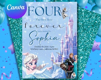 Frozen 4th Birthday Invitation, Elsa & Anna Theme (EDITABLE)