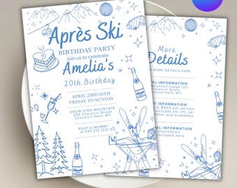 Après Ski Birthday Invitation, Winter Weekend, Editable Template (Canva)