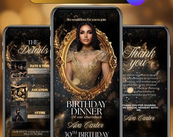 Convite elegante para jantar de aniversário, editável no Canva (download digital)