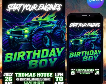 Monster Truck Birthday Invitation, Editable Hot Wheels Invite (Digital Download)