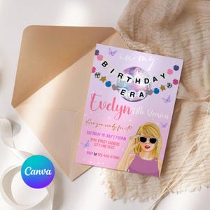 In My Birthday Era, Era Party, Taylor Birthday Invite, Taylor Birthday Decor, TS Birthday Party Invite, Editable Digital Printable
taylor swift birthday invitation, in my birthday era invite, eras tour birthday party, editable canva invitation, swiftie party printable, pop star birthday invite, girls birthday invitation, teen birthday template, digital birthday invite, instant download party