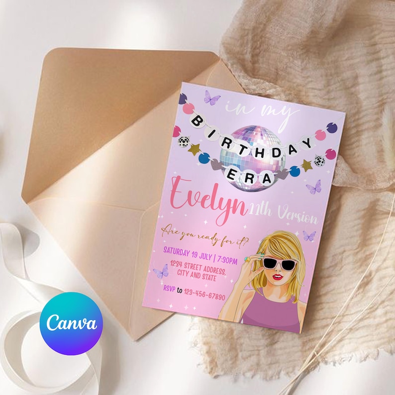 In My Birthday Era, Era Party, Taylor Birthday Invite, Taylor Birthday Decor, TS Birthday Party Invite, Editable Digital Printable
taylor swift birthday invitation, in my birthday era invite, eras tour birthday party, editable canva invitation, swiftie party printable, pop star birthday invite, girls birthday invitation, teen birthday template, digital birthday invite, instant download party