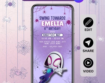 Spidey and Friends Birthday Invitation, Editable Gwen Template (Digital Download)
