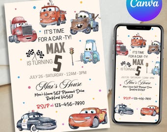 Lightning McQueen Birthday Invitation | Kids Cars Party (Printable Canva Template)