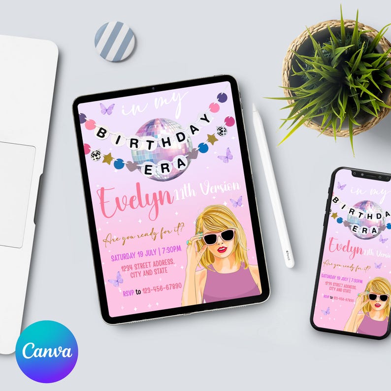 In My Birthday Era, Era Party, Taylor Birthday Invite, Taylor Birthday Decor, TS Birthday Party Invite, Editable Digital Printable
taylor swift birthday invitation, in my birthday era invite, eras tour birthday party, editable canva invitation, swiftie party printable, pop star birthday invite, girls birthday invitation, teen birthday template, digital birthday invite, instant download party