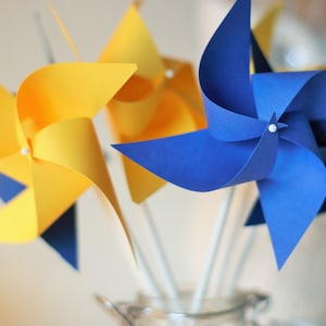 Beauty and the Beast Favors, Beauty and the Beast Decoration, 12 mini pinwheels Blue and Yellow Wedding decorations, Custom orders welcomed image 1