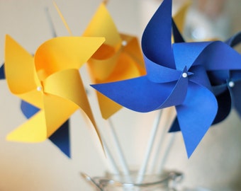 Beauty and the Beast Favors, Beauty and the Beast Decoration, 12 mini pinwheels Blue and Yellow Wedding decorations, Custom orders welcomed