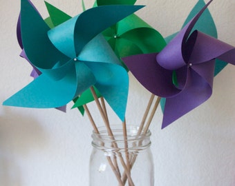 Send a Gift Jewel Colored Pinwheels Wedding favor Birthday favor Peacock Decorations 6 regular Pinwheels (Custom orders welcomed)